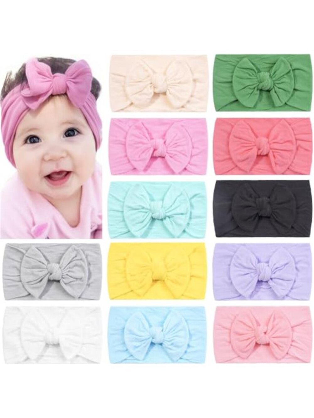 Baby Girl Headbands 12 Pack Nylon Bow Hair Accessories Newborn Infant Toddler